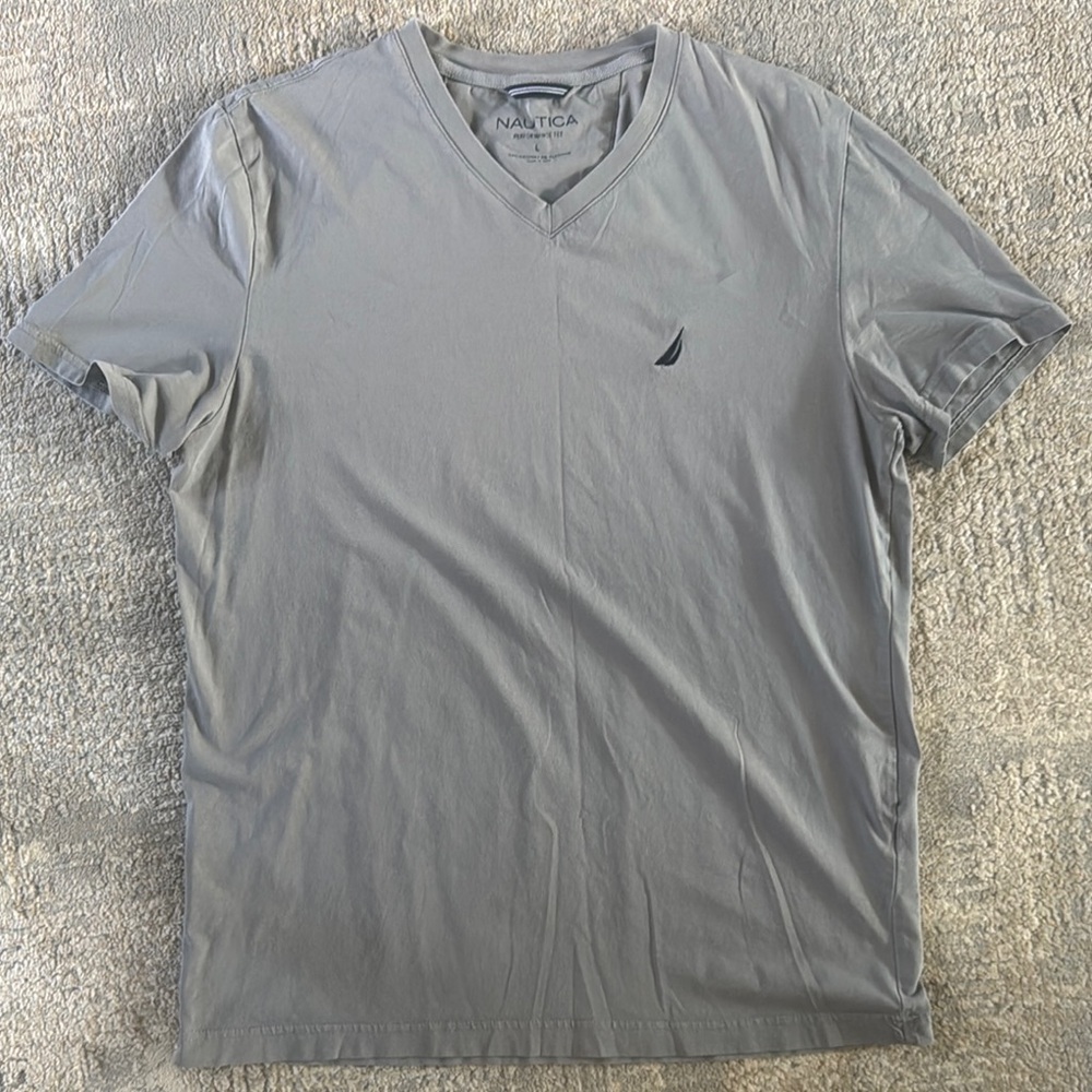 Nautica Gray Short Sleeve Tee Casual V-Neck